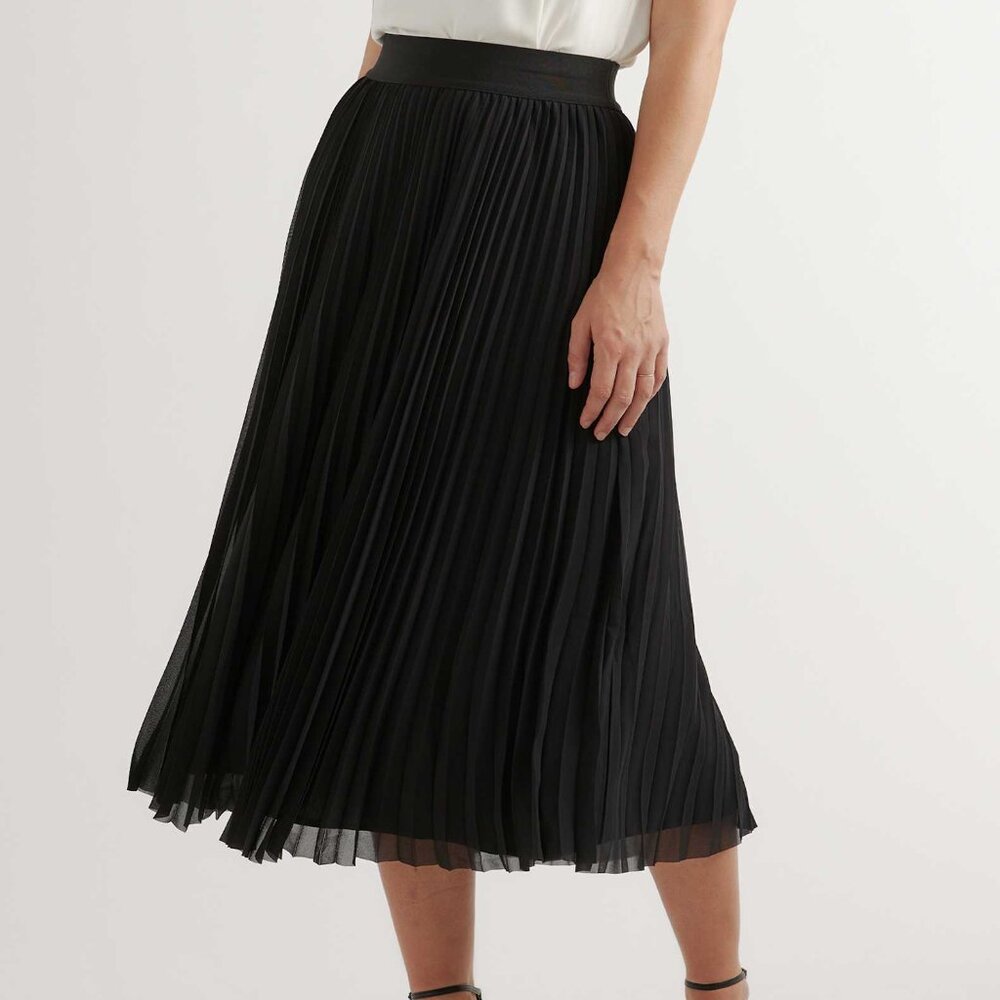 Womans Quince Chiffon Pleated Midi Skirt / Black / Size S